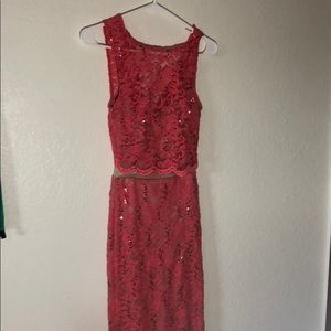 salmon pink prom dress